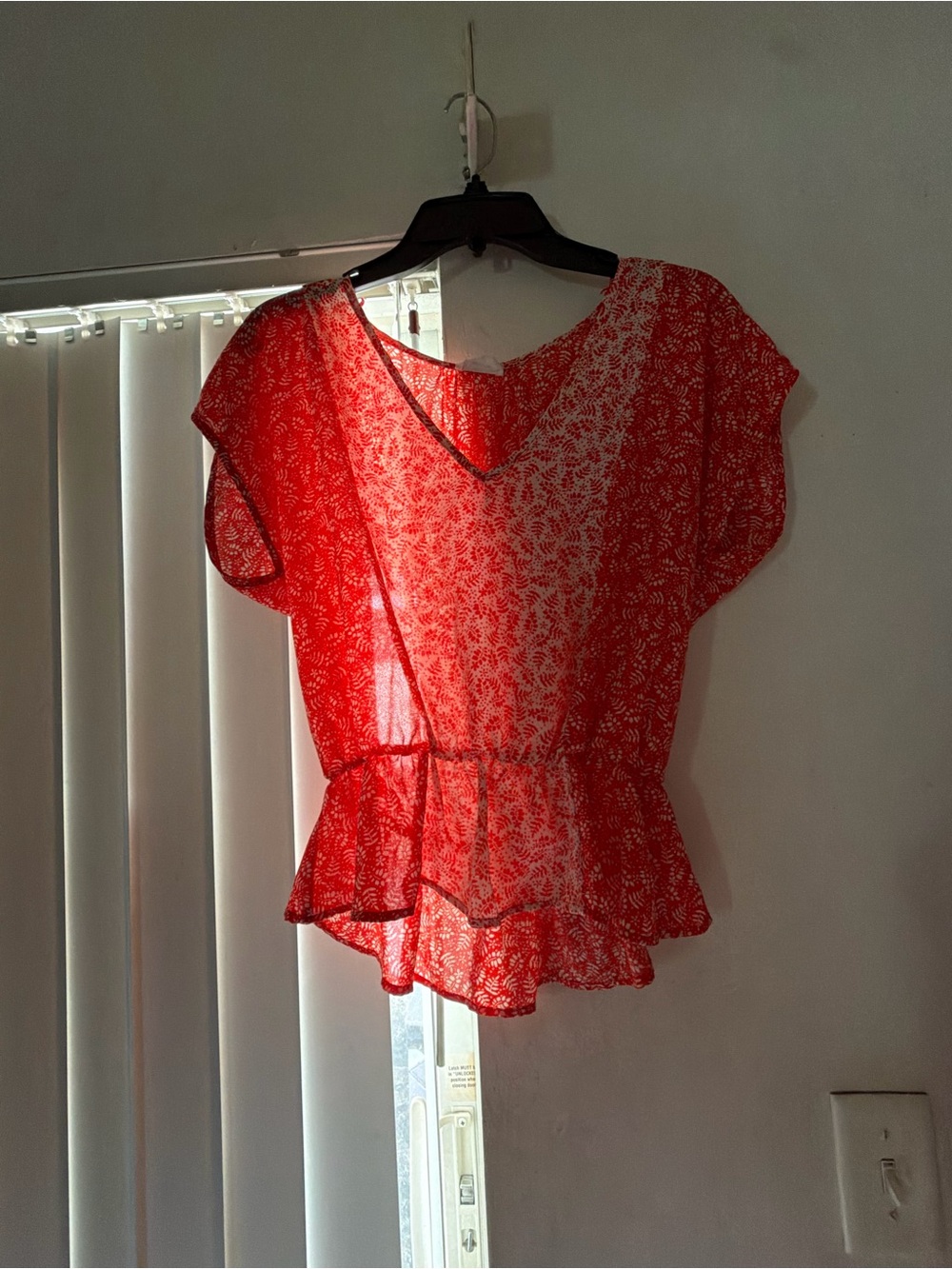 Sienna Sky Red Floral V-Neck Ruffle-Peplum Blouse